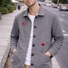Vintage Rose Patch Grey Jacket male