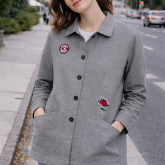 Vintage Rose Patch Grey Jacket Female