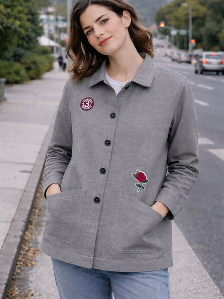 Vintage Rose Patch Grey Jacket Female