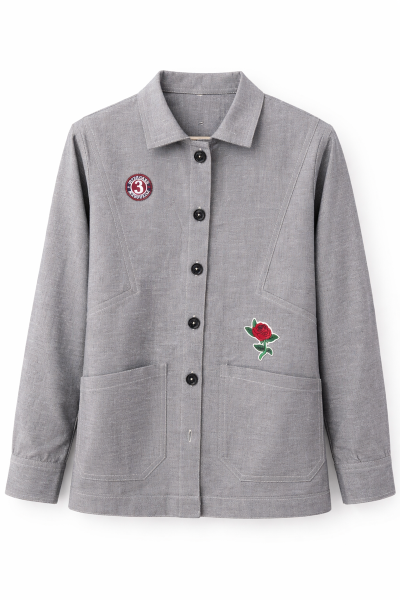 Vintage Rose Patch Grey Jacket Back