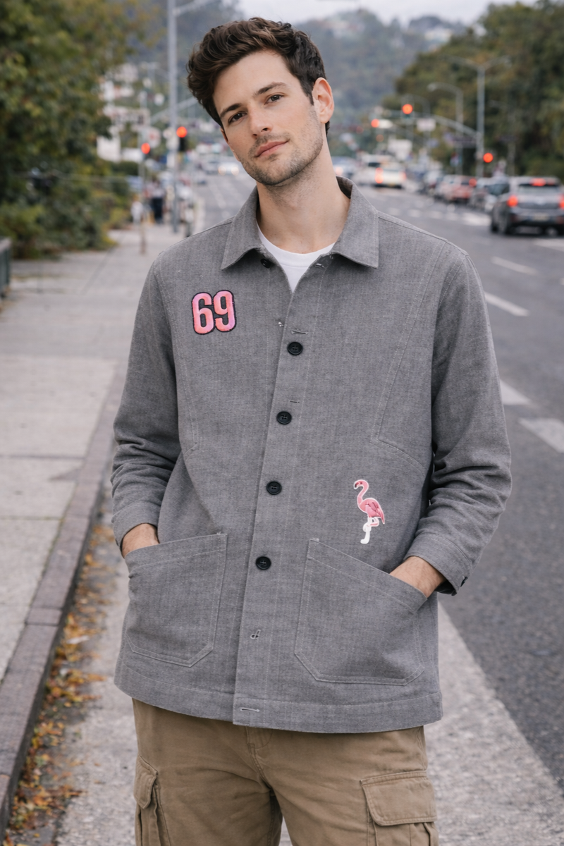 Flamingo Patch Grey Utility Jacket Male