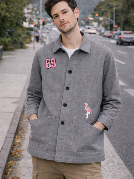 Flamingo Patch Grey Utility Jacket Male