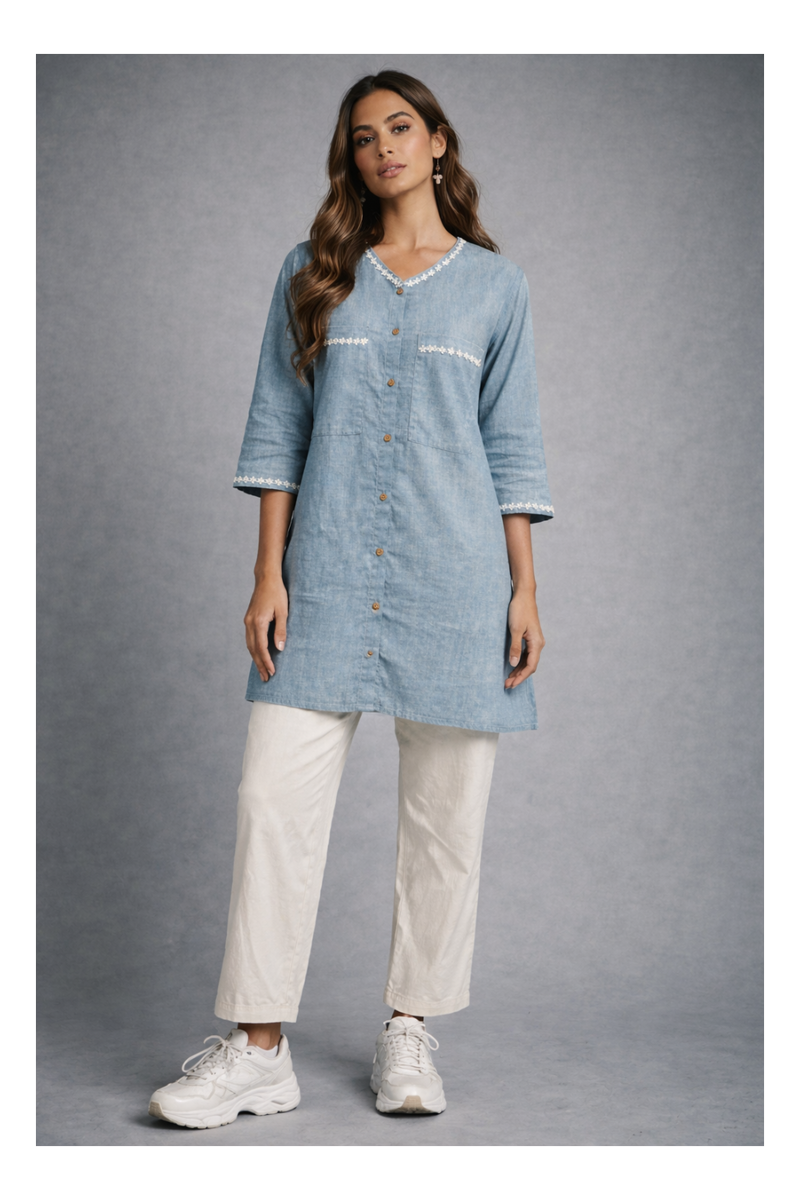 Serene Bloom Straight Shirts Blue