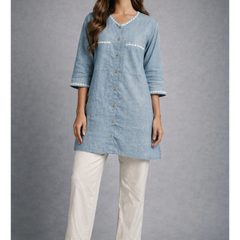 Serene Bloom Straight Shirts Blue