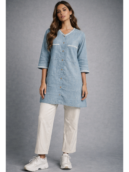 Serene Bloom Straight Shirts Blue