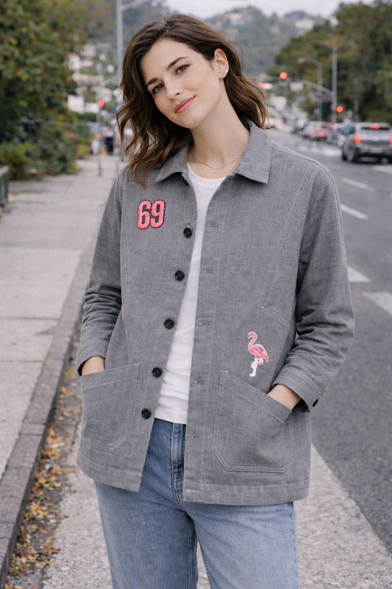 Flamingo Patch Grey Utility Jacket Female