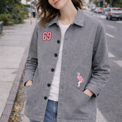 Flamingo Patch Grey Utility Jacket Female