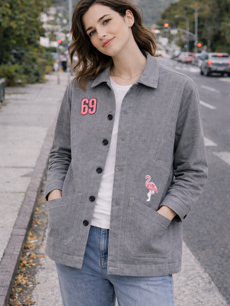 Flamingo Patch Grey Utility Jacket Female