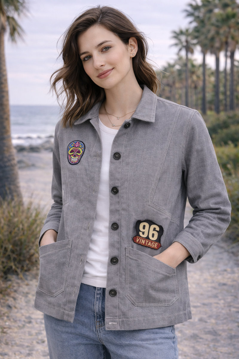 Vintage Skull Patch Grey Jacket Female 
