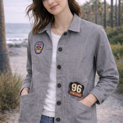 Vintage Skull Patch Grey Jacket Female 