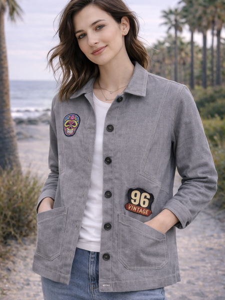 Vintage Skull Patch Grey Jacket Female 