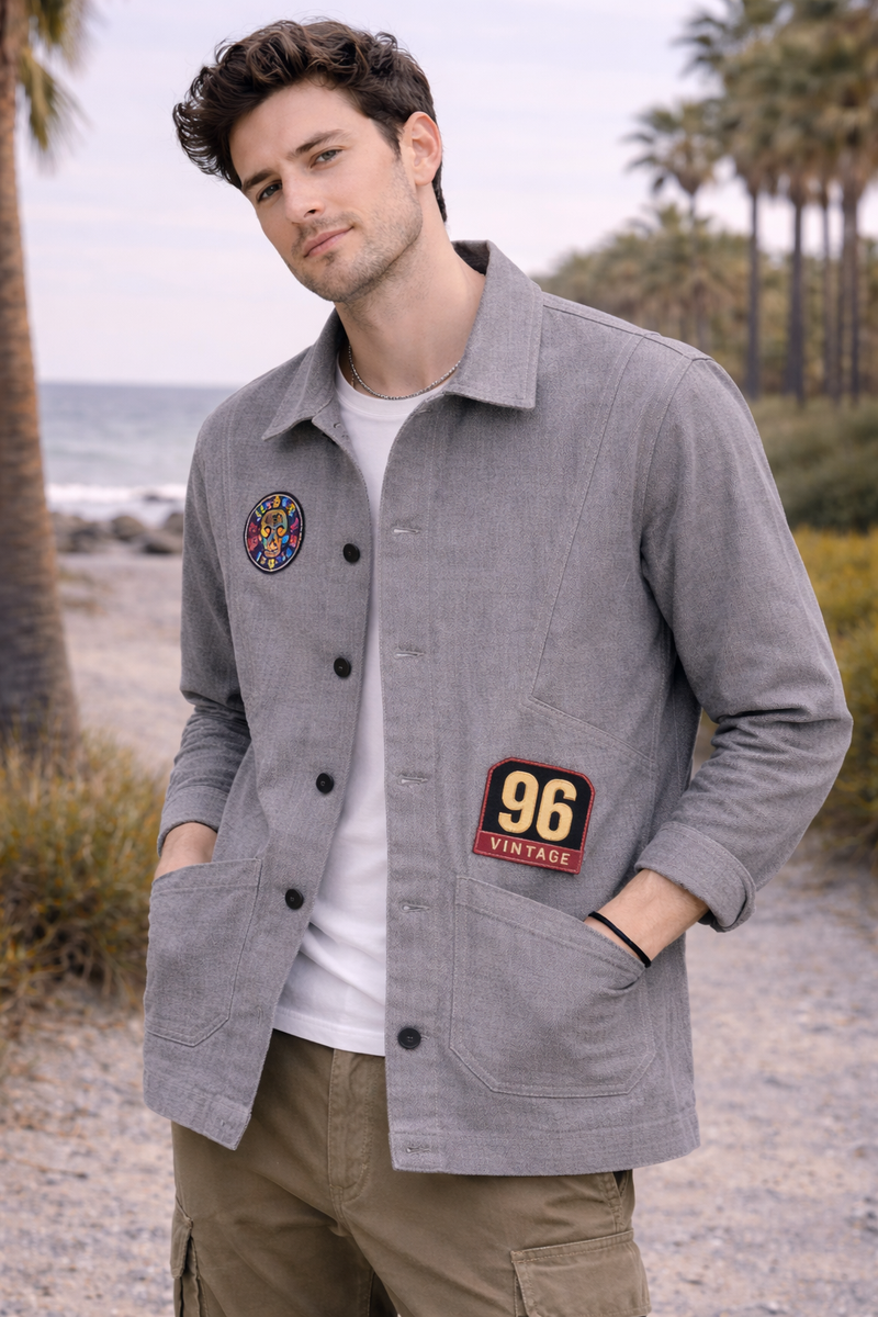 Vintage Skull Patch Grey Jacket Male