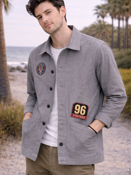 Vintage Skull Patch Grey Jacket Male