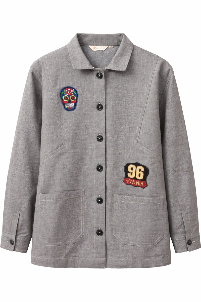 Vintage Skull Patch Grey Jacket Front