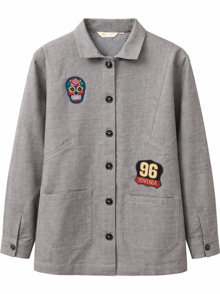 Vintage Skull Patch Grey Jacket Front