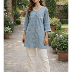 Serene Bloom Straight Shirts Blue