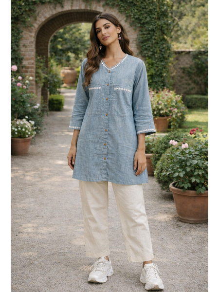 Serene Bloom Straight Shirts Blue