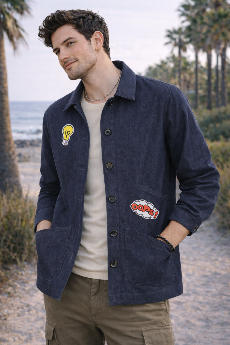 Denim Blue Graphic Patch Jacket Male