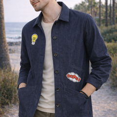 Denim Blue Graphic Patch Jacket Male