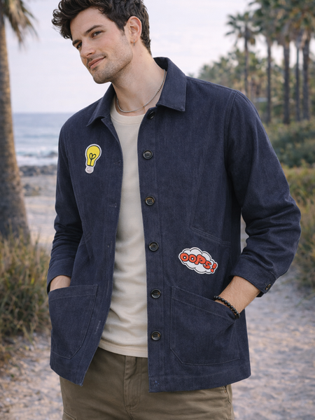 Denim Blue Graphic Patch Jacket Male
