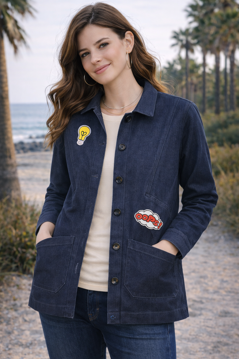 Denim Blue Graphic Patch Jacket Female