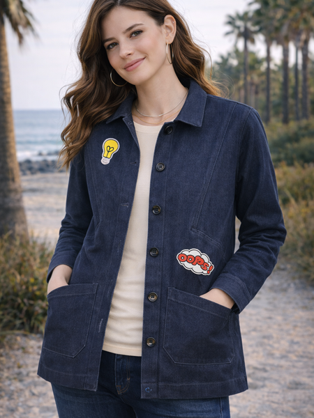 Denim Blue Graphic Patch Jacket Female