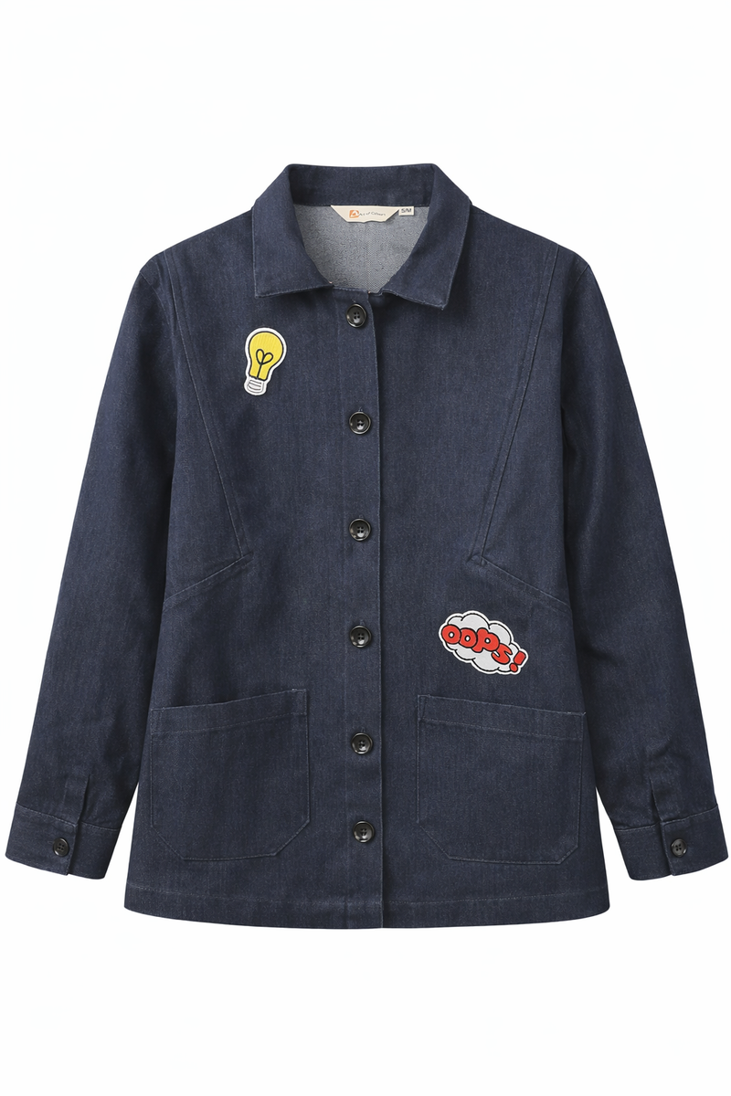 Denim Blue Graphic Patch Jacket Front