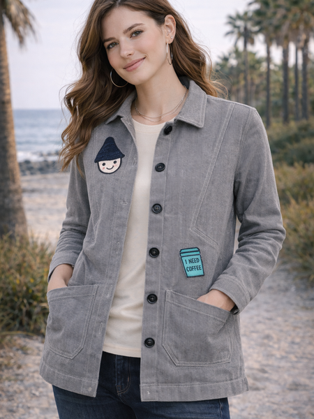 Coffee Mood Patch Grey Jacket Female