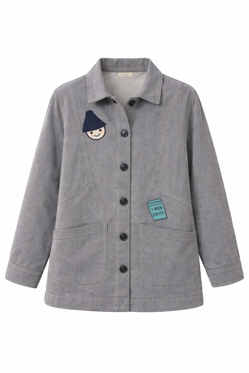 Coffee Mood Patch Grey Jacket Front