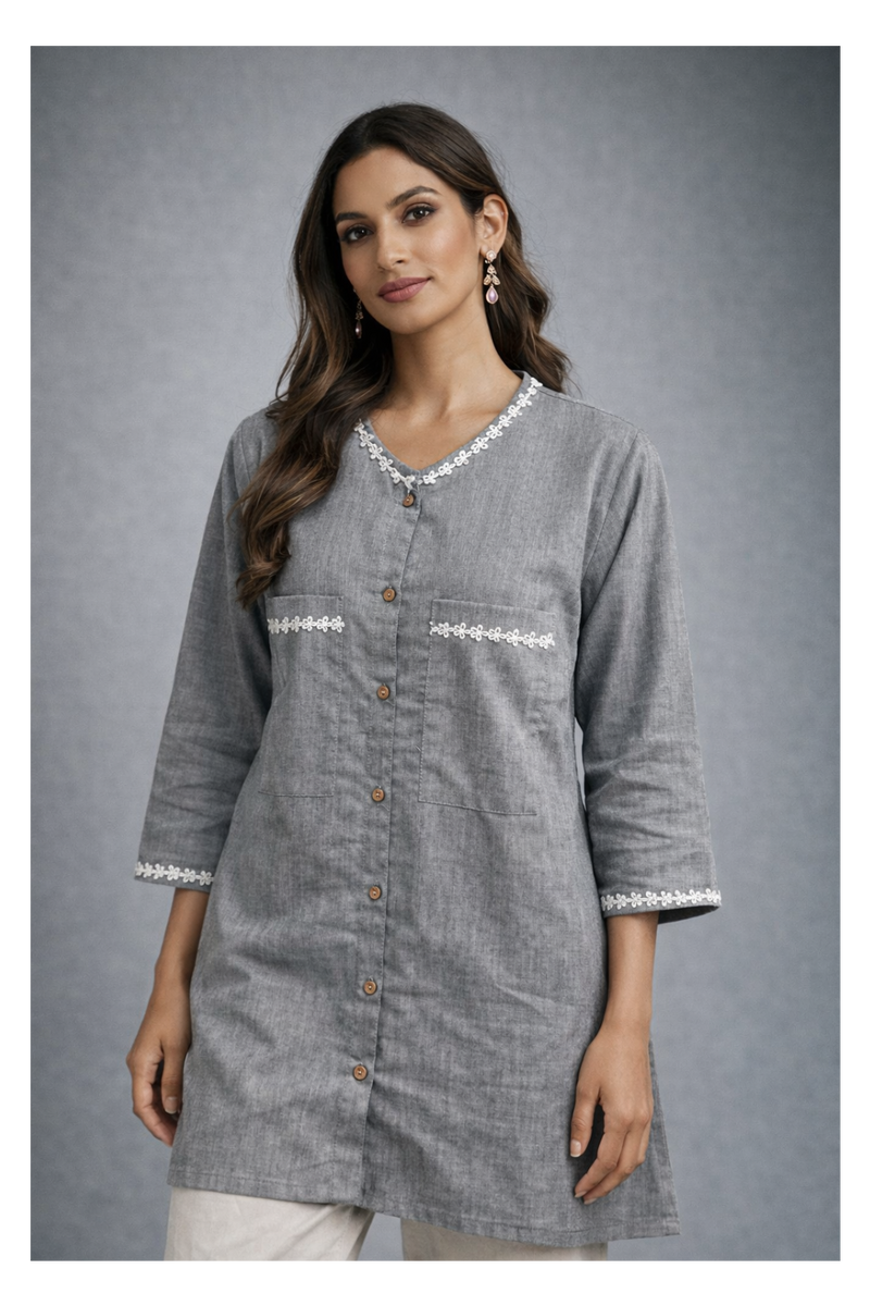 Serene Bloom Straight Shirts Grey