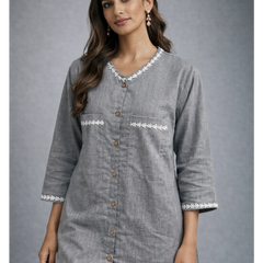 Serene Bloom Straight Shirts Grey