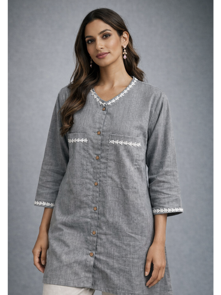 Serene Bloom Straight Shirts Grey