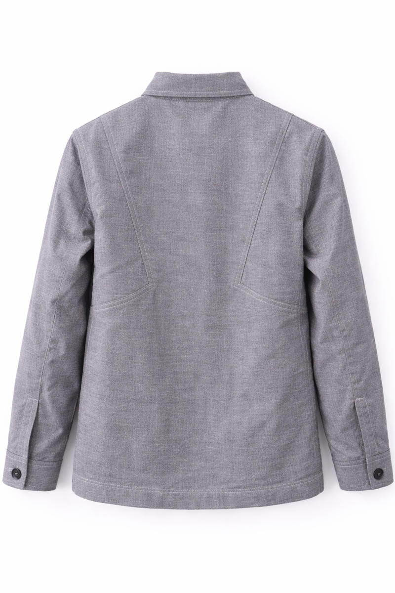 Washed Grey Utility Jacket with Embroidered Patch Back