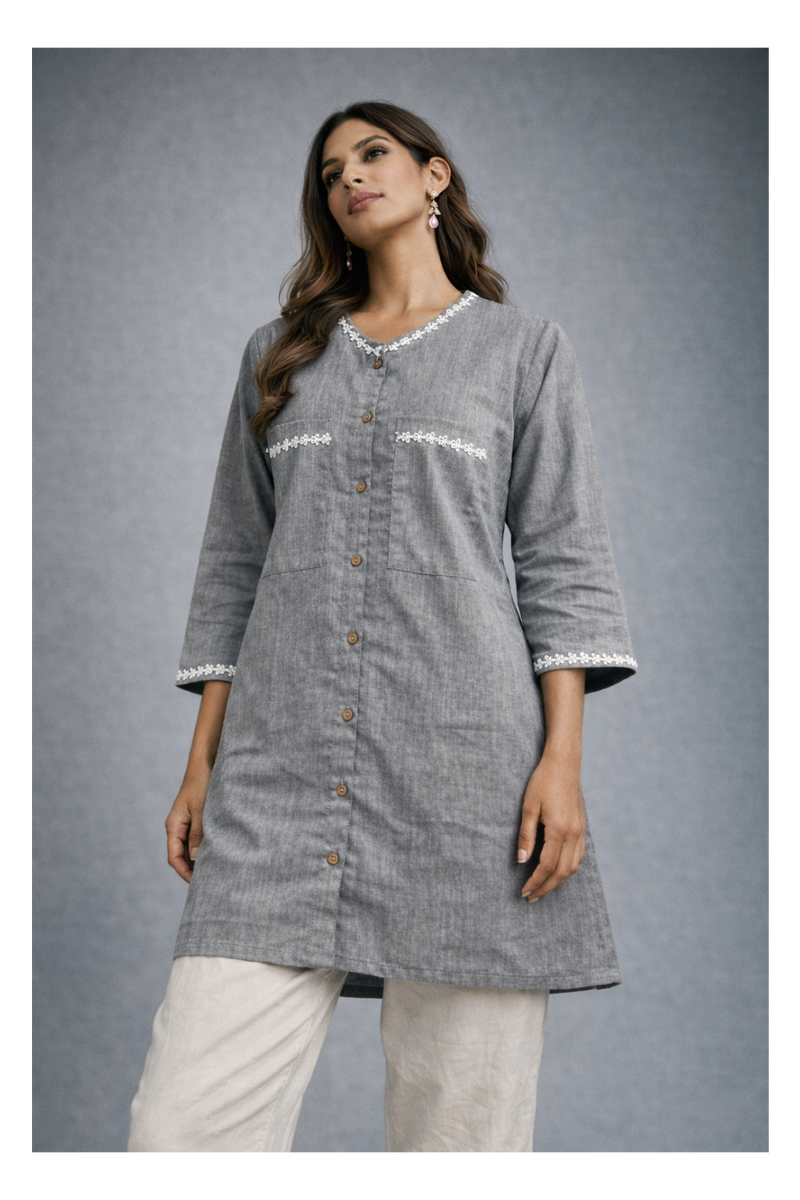 Serene Bloom Straight Shirts Grey