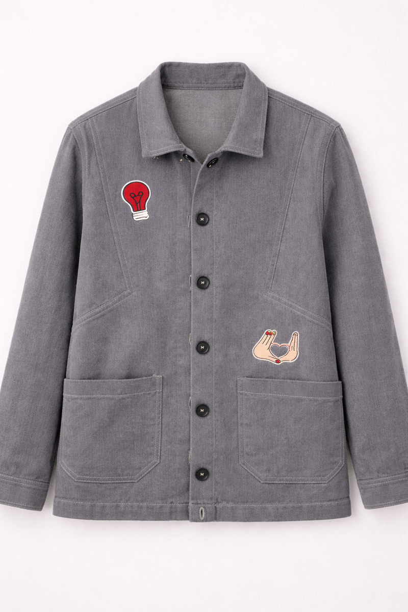 Heart Patch Grey Utility Jacket Front