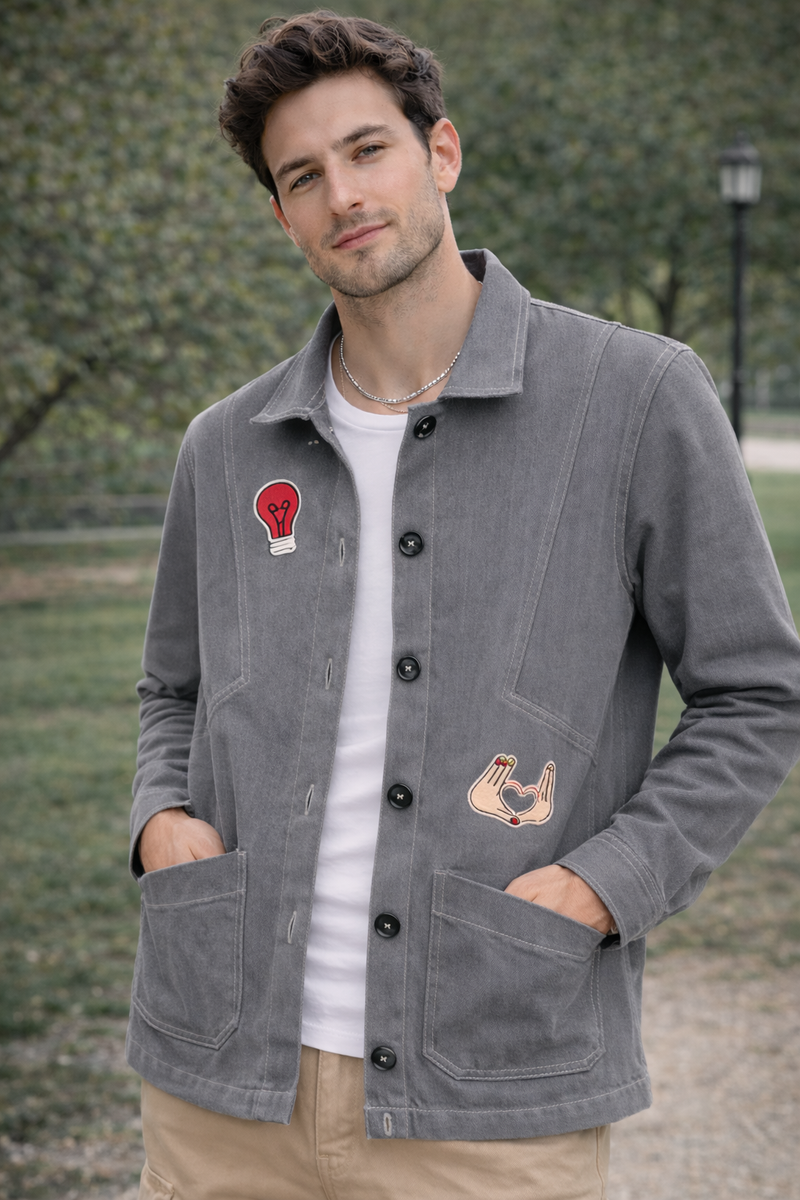 Heart Patch Grey Utility Jacket Male
