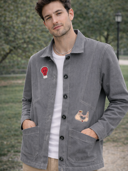 Heart Patch Grey Utility Jacket Male