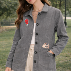 Heart Patch Grey Utility Jacket Female