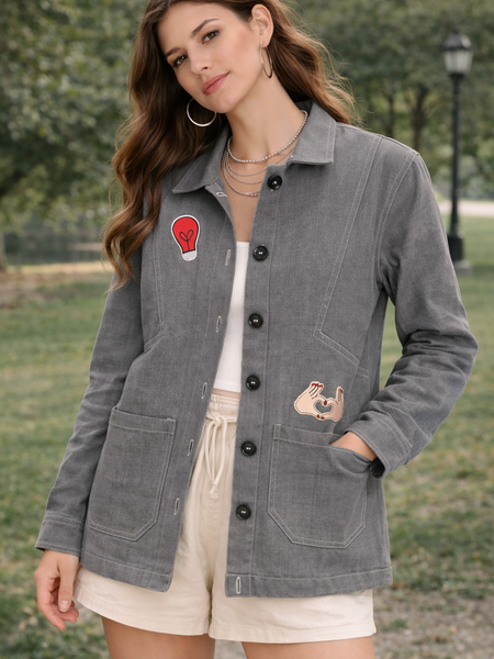 Heart Patch Grey Utility Jacket Female
