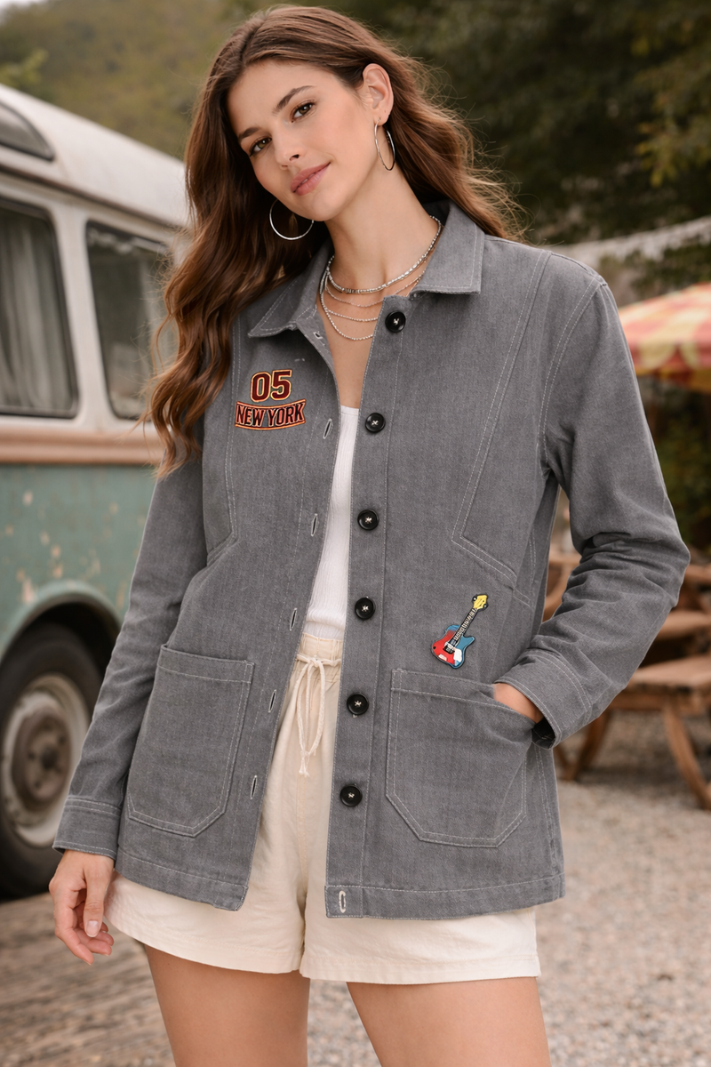 New York Patch Grey Utility Jacket Female