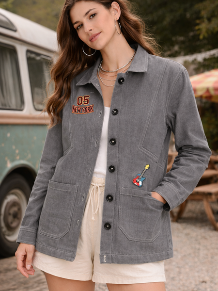 New York Patch Grey Utility Jacket Female