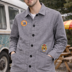 Washed Grey Utility Jacket with Embroidered Patch Male