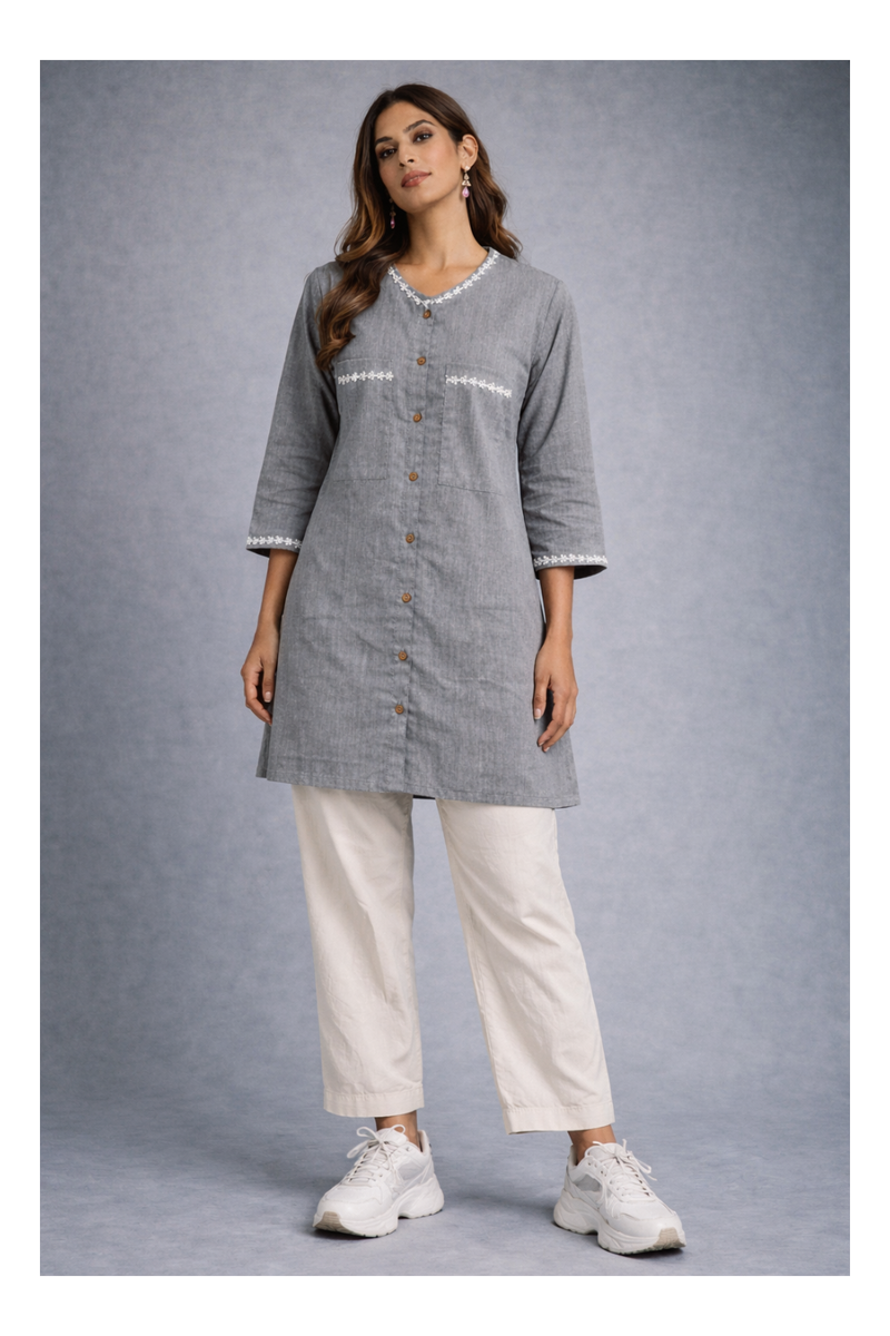 Serene Bloom Straight Shirts Grey