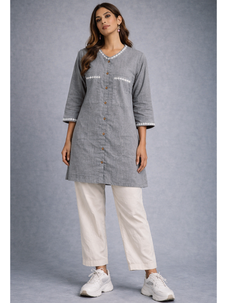 Serene Bloom Straight Shirts Grey