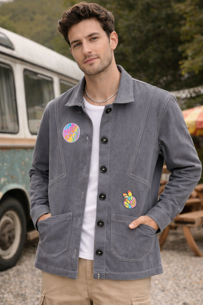 Peace Patch Grey Utility Jacket Male