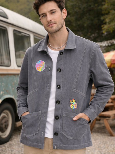 Peace Patch Grey Utility Jacket Male