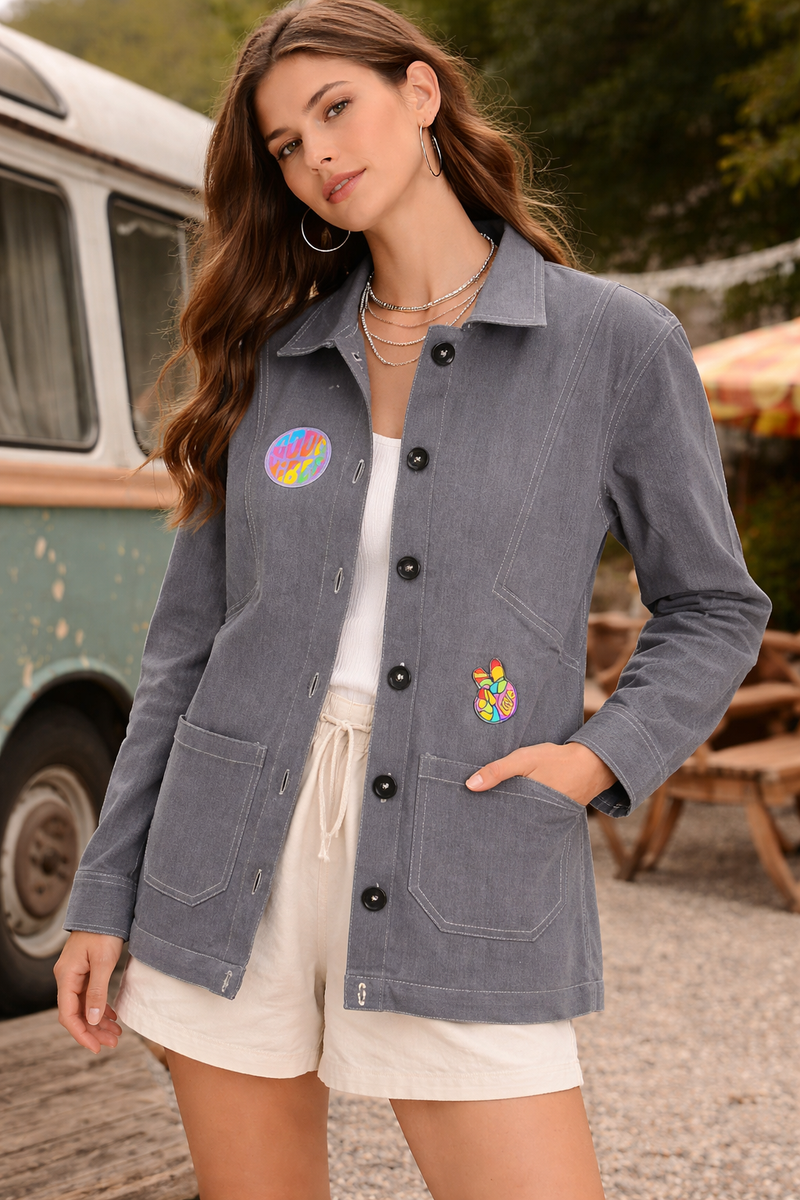 Peace Patch Grey Utility Jacket Female