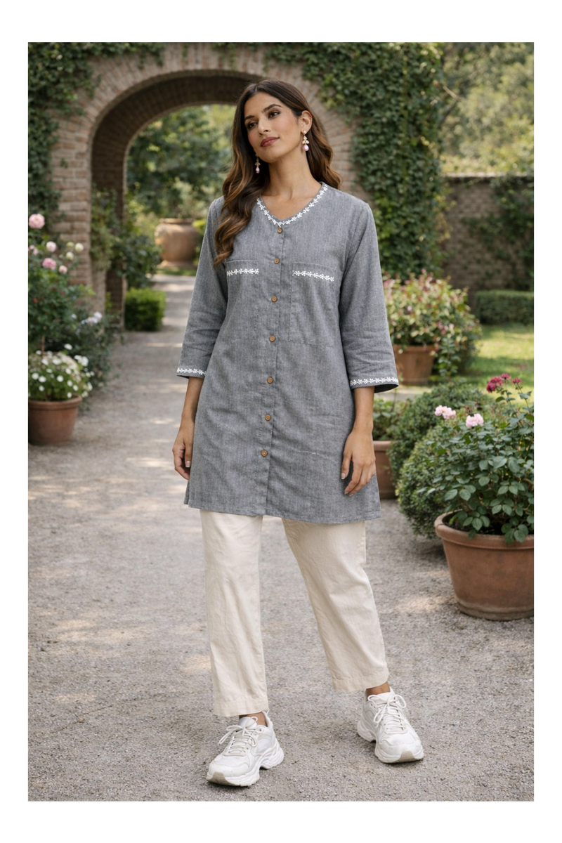 Serene Bloom Straight Shirts Grey