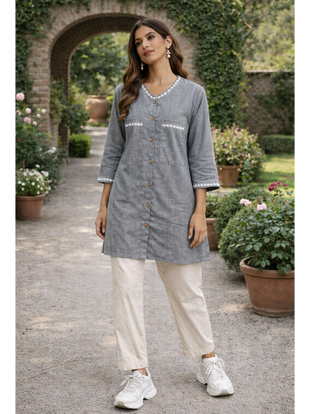 Serene Bloom Straight Shirts Grey