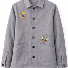 Washed Grey Utility Jacket with Embroidered Patch Front